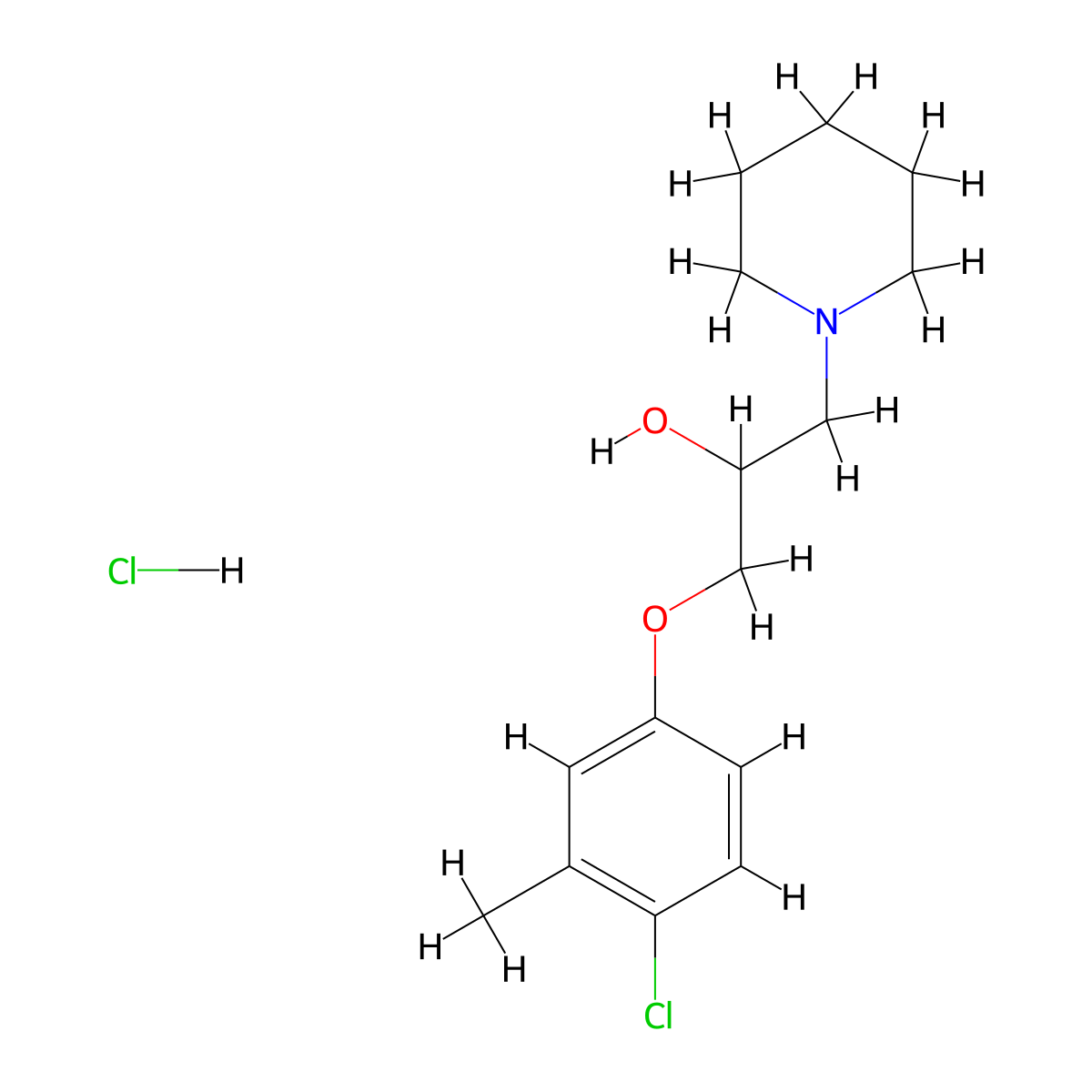 1-(4-Chloro-3-methylphenoxy)-3-(piperidin-1-yl)propan-2-ol hydrochloride molecular structure, CAS 22456-39-9
