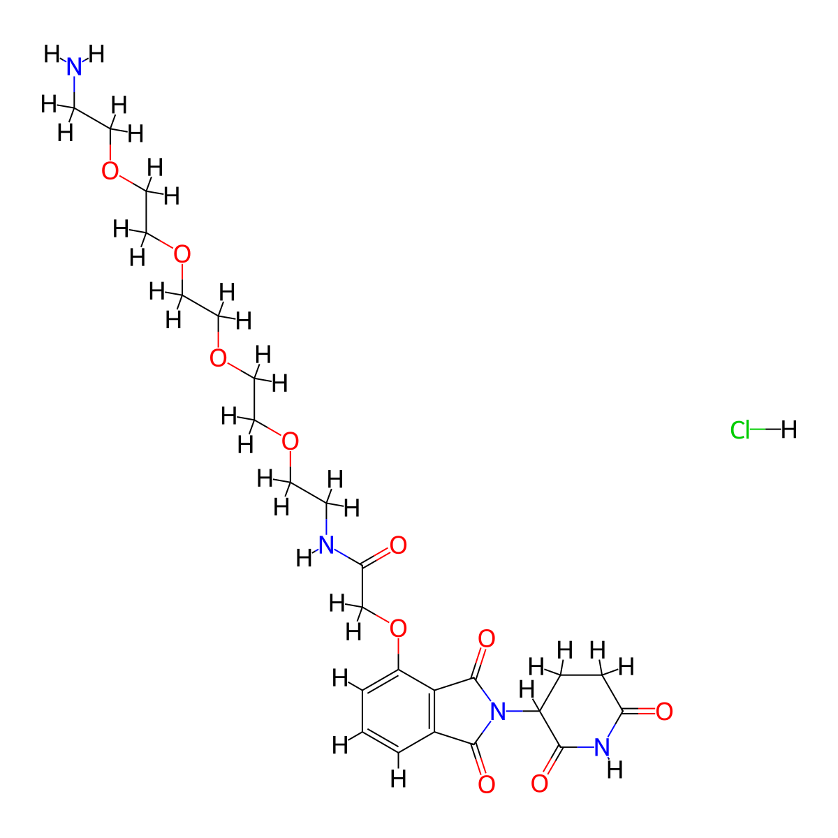 N-(14-amino-3,6,9,12-tetraoxatetradecan-1-yl)-2-((2-(2,6-dioxopiperidin-3-yl)-1,3-dioxo-2,3-dihydro-1H-isoindol-4-yl)oxy)acetamide hydrochloride molecular structure, CAS 2245697-85-0