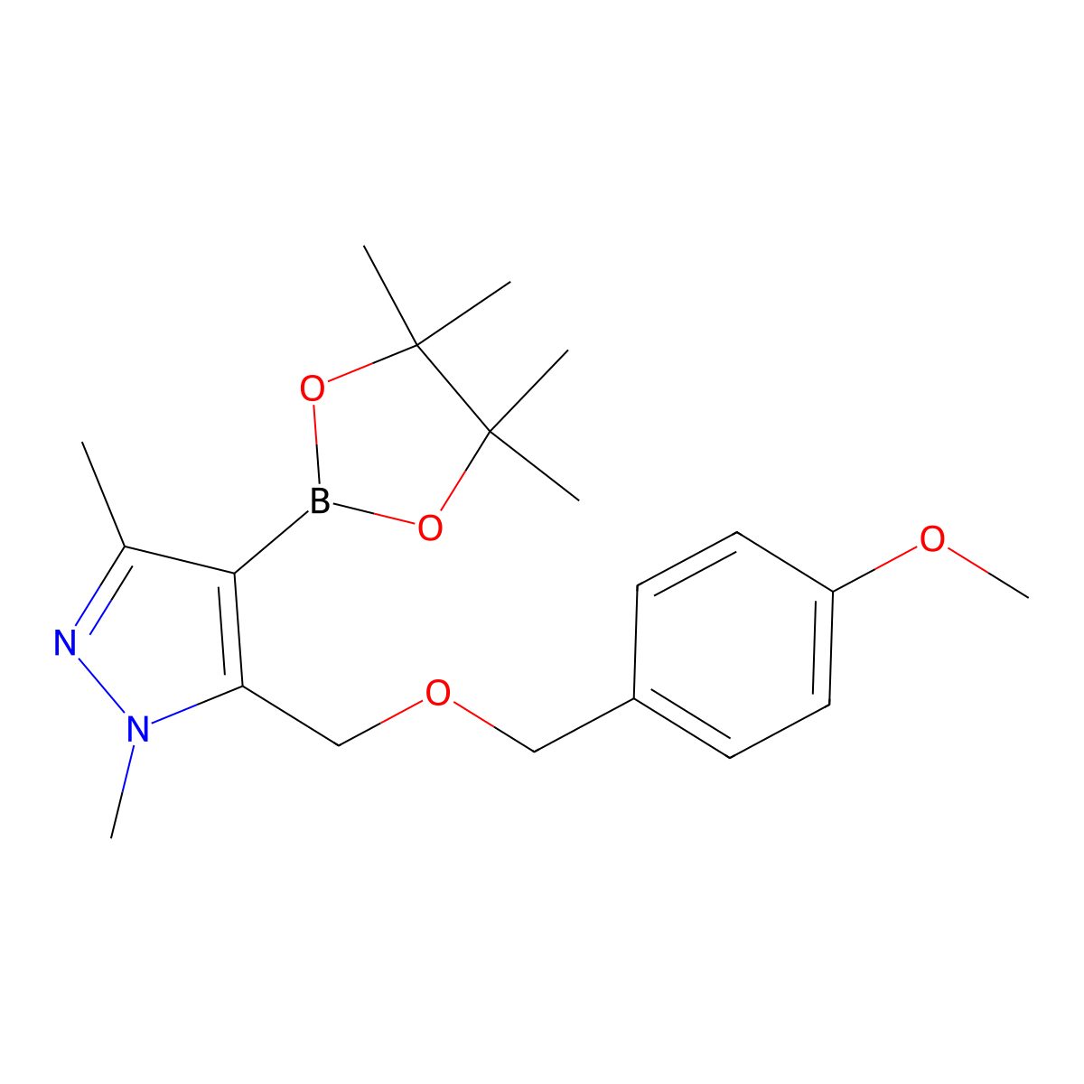 5-(((4-Methoxybenzyl)oxy)methyl)-1,3-dimethyl-4-(4,4,5,5-tetramethyl-1,3,2-dioxaborolan-2-yl)-1H-pyrazole molecular structure, CAS 2245716-09-8