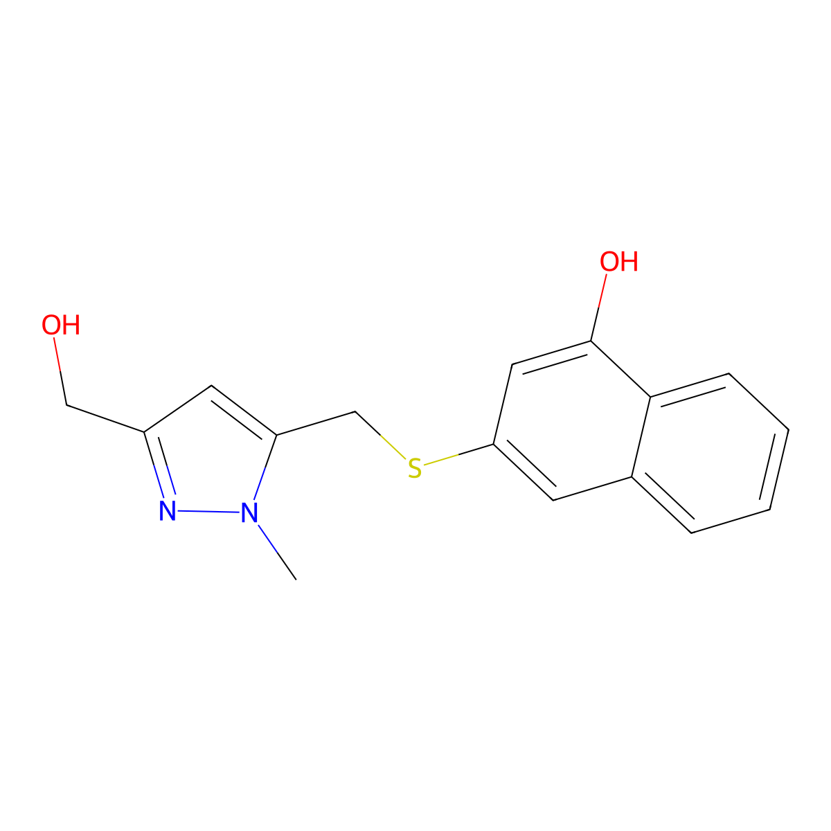 3-[[5-(Hydroxymethyl)-2-methyl-pyrazol-3-yl]methylsulfanyl]naphthalen-1-ol molecular structure, CAS 2245716-32-7