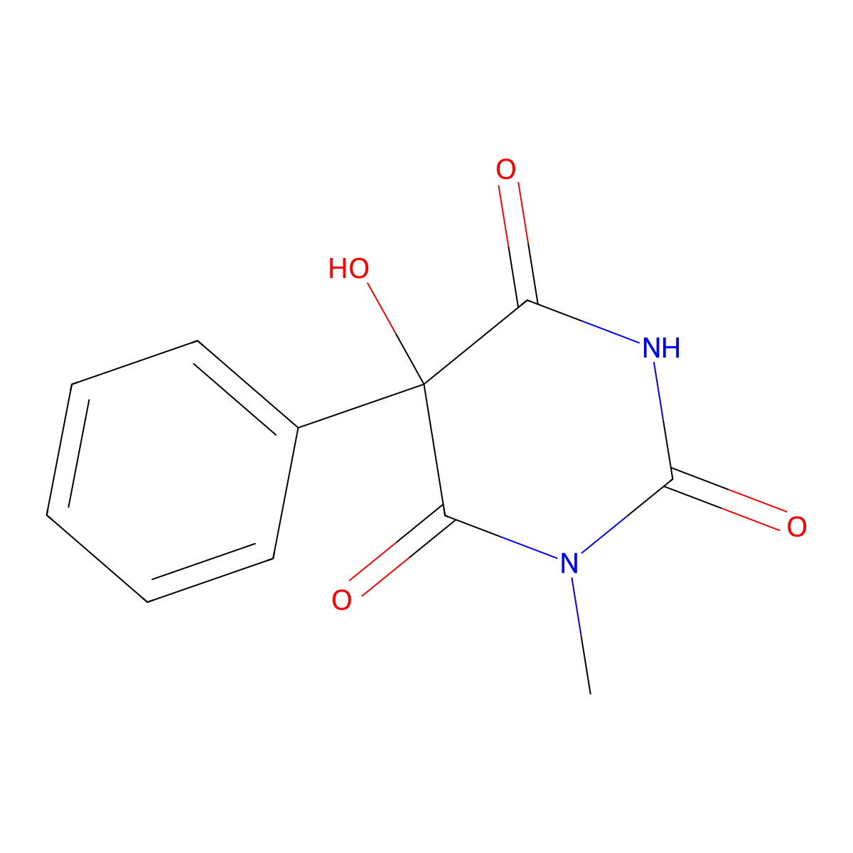 2,5-dihydroxy-1-methyl-5-phenylpyrimidine-4,6(1H,5H)-dione molecular structure, CAS 22458-23-7