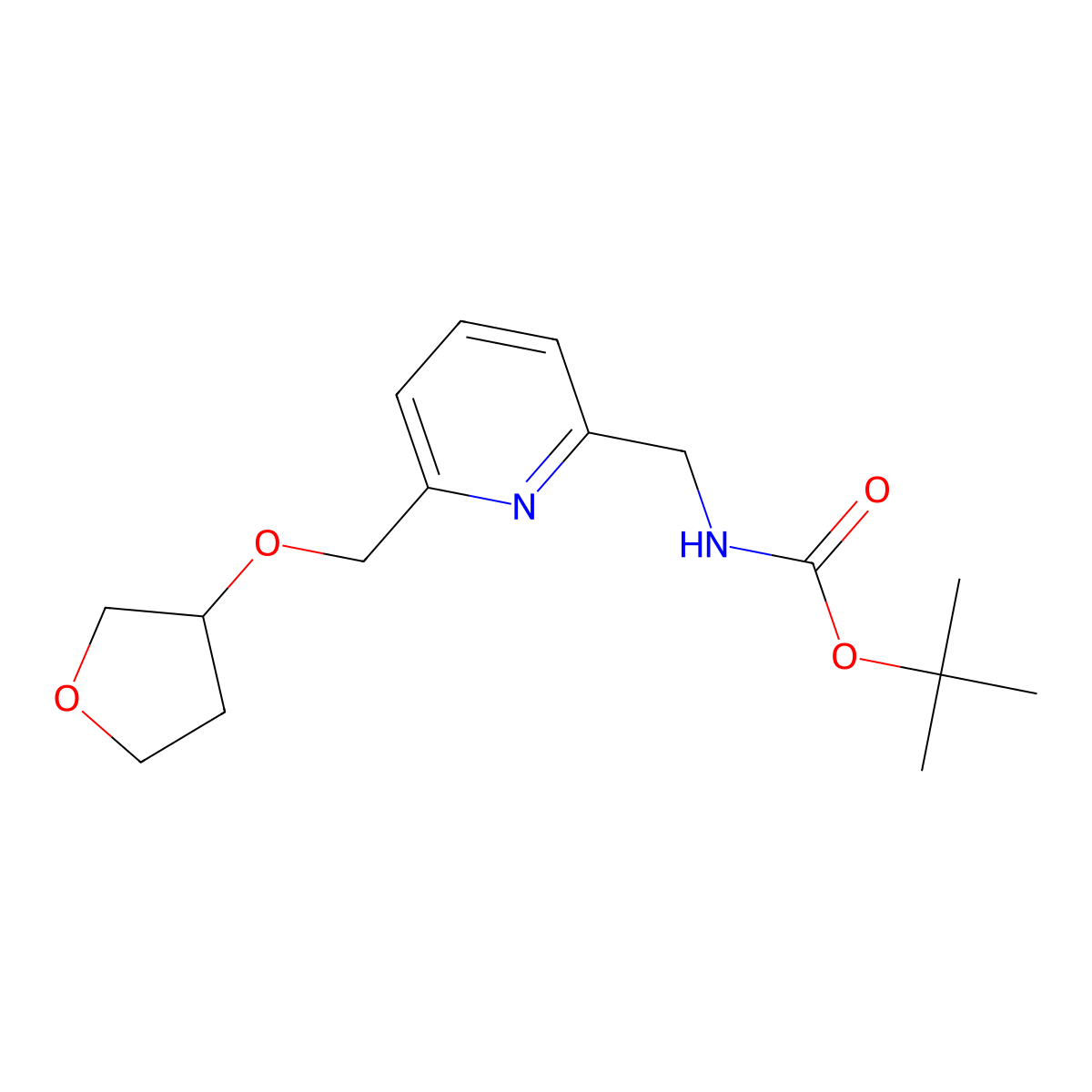 tert-butyl (S)-((6-(((tetrahydrofuran-3-yl)oxy)methyl)pyridin-2-yl)methyl)carbamate molecular structure, CAS 2245823-67-8