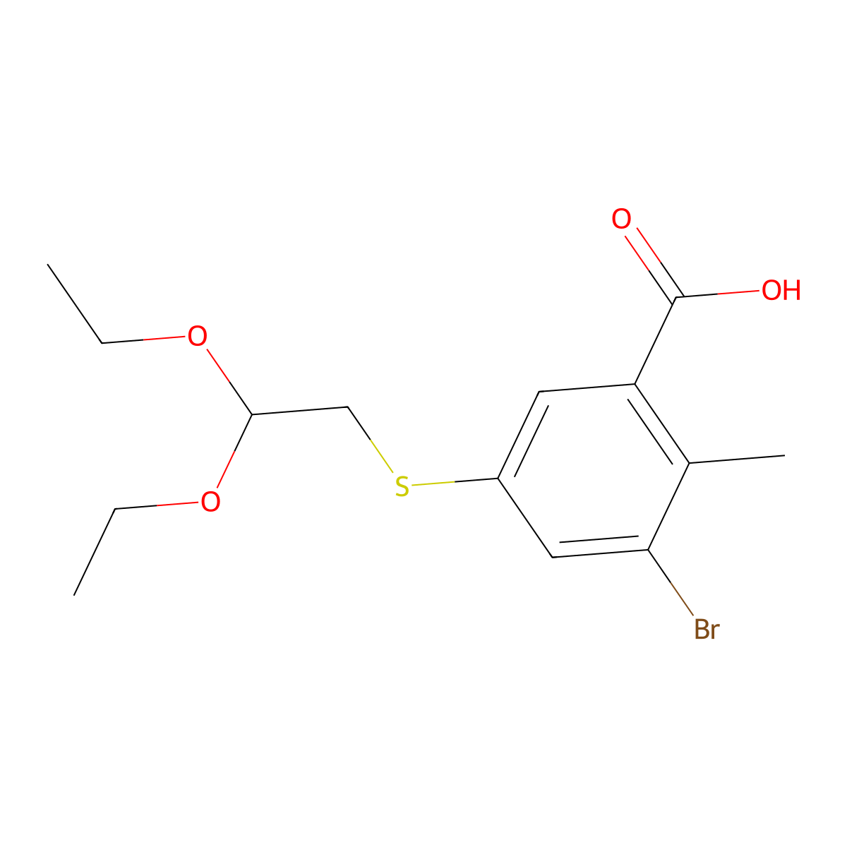 3-Bromo-5-((2,2-diethoxyethyl)thio)-2-methylbenzoic acid molecular structure, CAS 2246311-98-6
