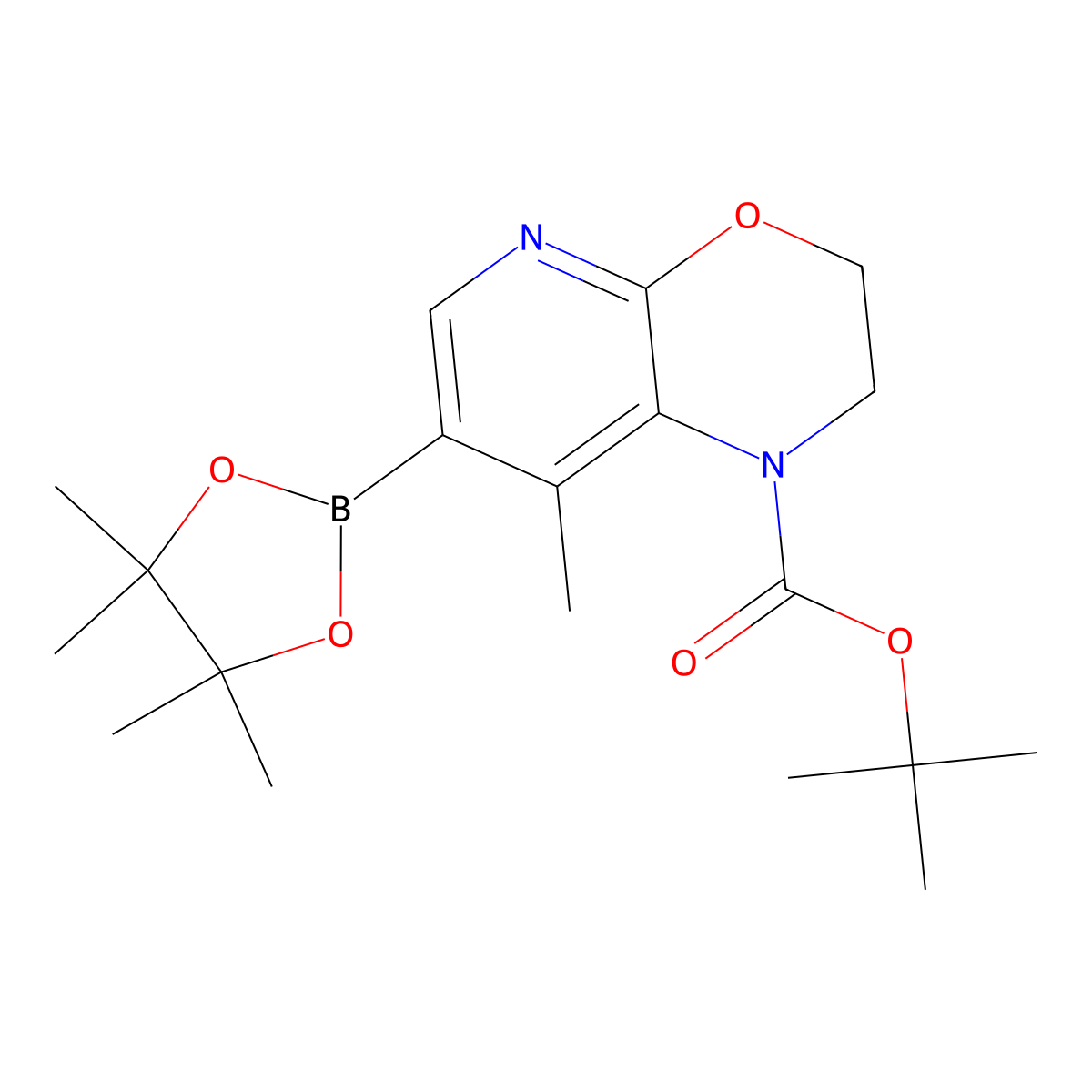 tert-butyl 8-methyl-7-(4,4,5,5-tetramethyl-1,3,2-dioxaborolan-2-yl)-2,3-dihydro-1H-pyrido[2,3-b][1,4]oxazine-1-carboxylate molecular structure, CAS 2246363-82-4
