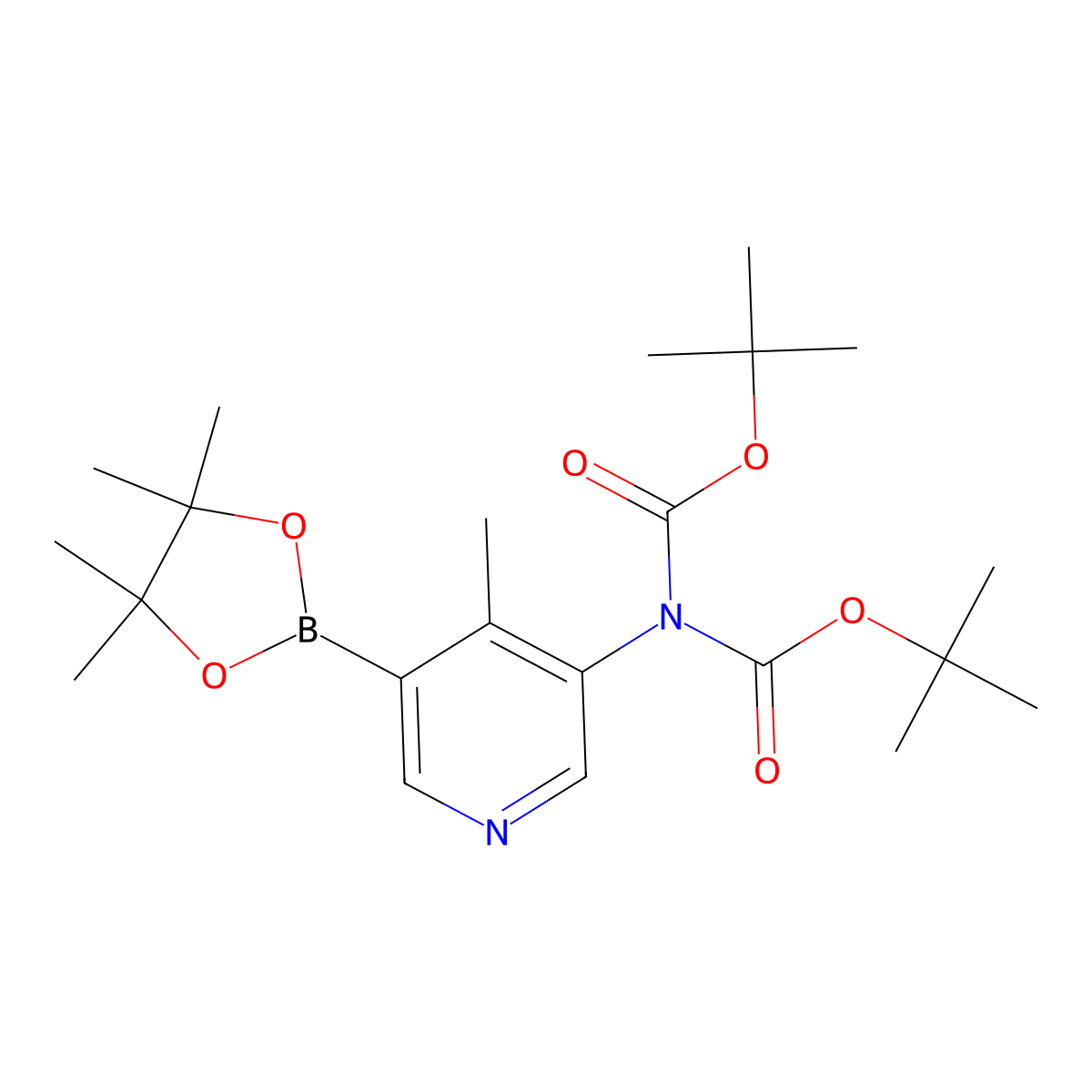 tert-butyl N-tert-butoxycarbonyl-N-[4-methyl-5-(4,4,5,5-tetramethyl-1,3,2-dioxaborolan-2-yl)-3-pyridyl]carbamate molecular structure, CAS 2246372-91-6