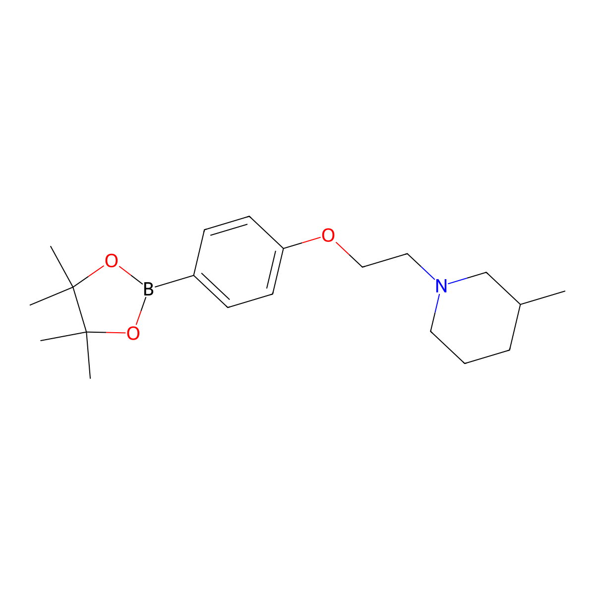 3-Methyl-1-(2-(4-(4,4,5,5-tetramethyl-1,3,2-dioxaborolan-2-yl)phenoxy)ethyl)piperidine molecular structure, CAS 2246389-11-5