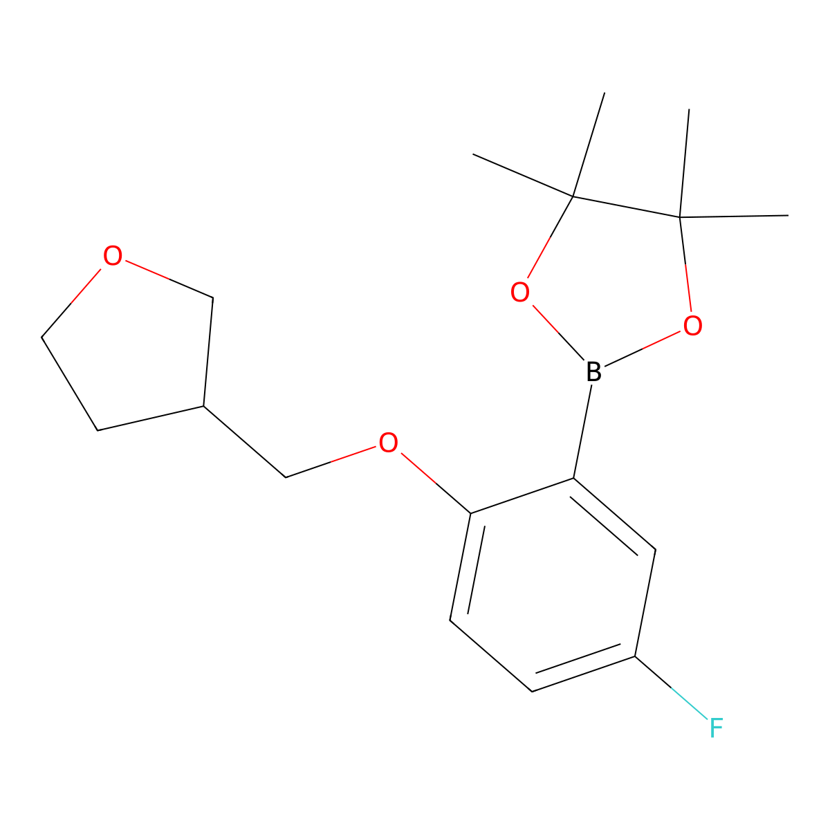 2-{5-Fluoro-2-[(oxolan-3-yl)methoxy]phenyl}-4,4,5,5-tetramethyl-1,3,2-dioxaborolane molecular structure, CAS 2246393-66-6