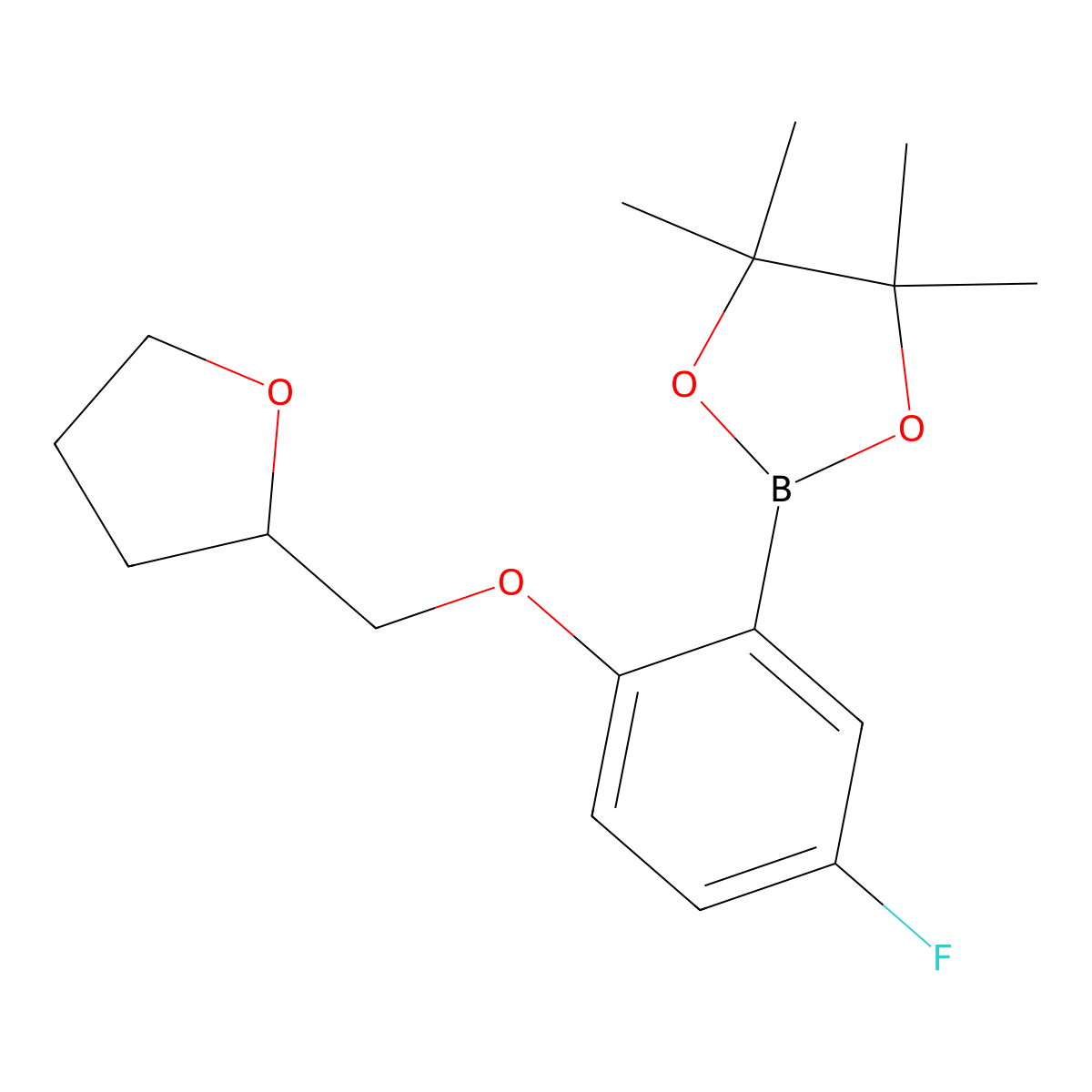 2-{5-Fluoro-2-[(oxolan-2-yl)methoxy]phenyl}-4,4,5,5-tetramethyl-1,3,2-dioxaborolane molecular structure, CAS 2246412-64-4