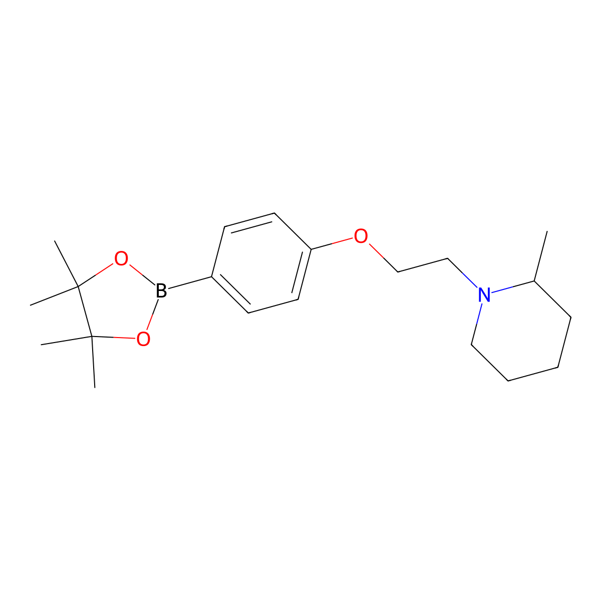 2-Methyl-1-(2-(4-(4,4,5,5-tetramethyl-1,3,2-dioxaborolan-2-yl)phenoxy)ethyl)piperidine molecular structure, CAS 2246419-29-2