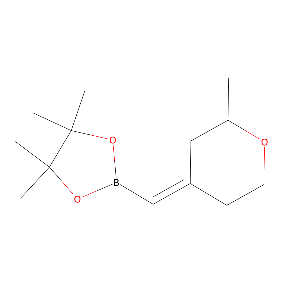 4,4,5,5-Tetramethyl-2-[(2-methyloxan-4-ylidene)methyl]-1,3,2-dioxaborolane molecular structure, CAS 2246499-80-7