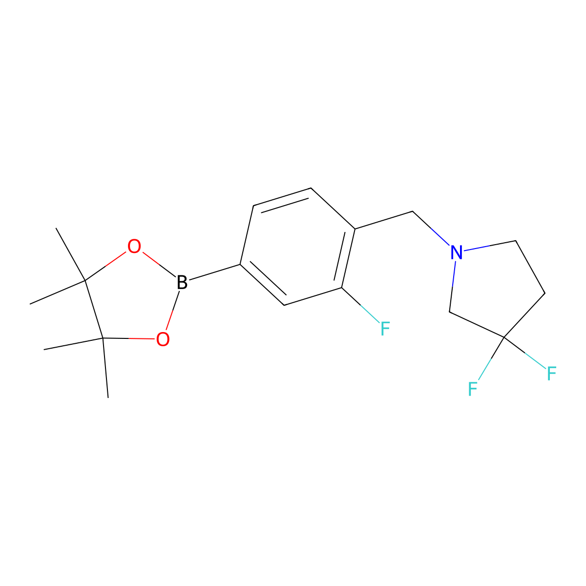 3,3-Difluoro-1-(2-fluoro-4-(4,4,5,5-tetramethyl-1,3,2-dioxaborolan-2-yl)benzyl)pyrrolidine molecular structure, CAS 2246517-11-1