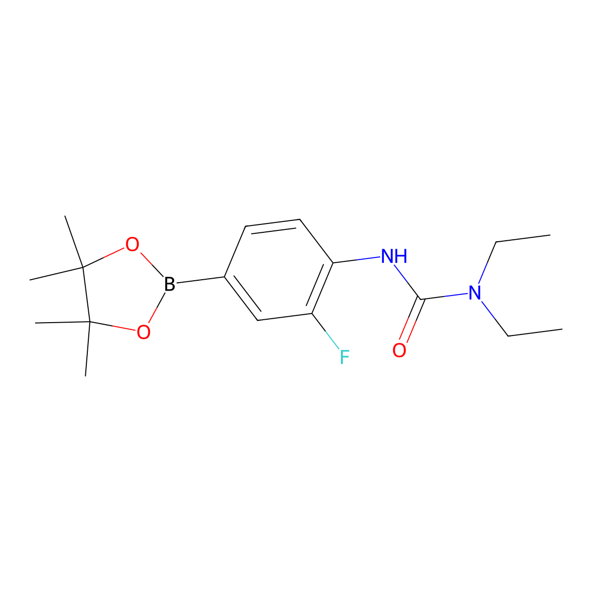 1,1-Diethyl-3-(2-fluoro-4-(4,4,5,5-tetramethyl-1,3,2-dioxaborolan-2-yl)phenyl)urea molecular structure, CAS 2246551-83-5