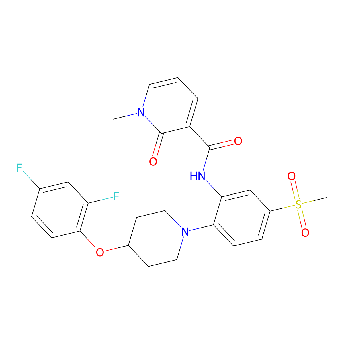 N-{2-[4-(2,4-difluorophenoxy)piperidin-1-yl]-5-methanesulfonylphenyl}-1-methyl-2-oxo-1,2-dihydropyridine-3-carboxamide molecular structure, CAS 2246566-77-6