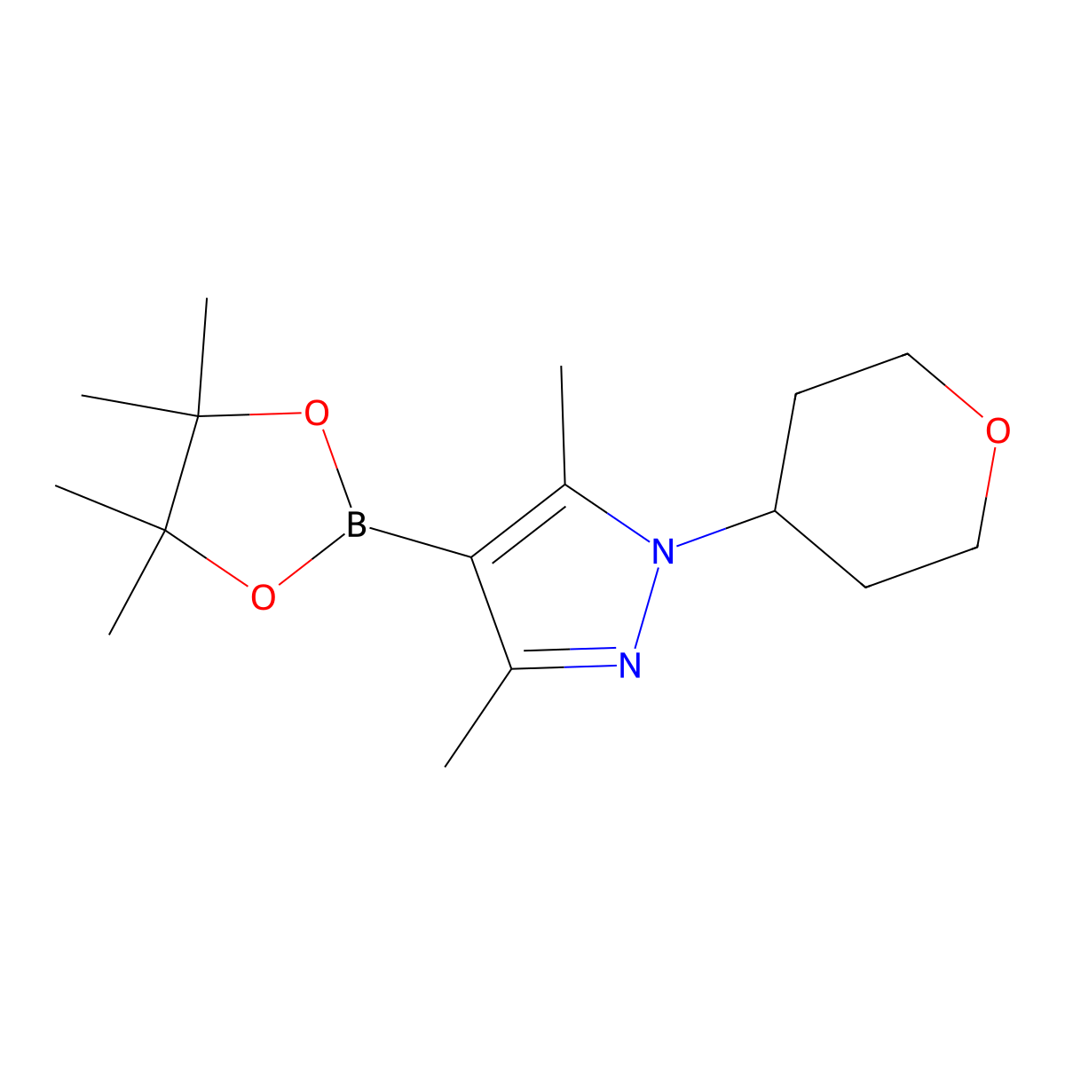 3,5-dimethyl-1-(oxan-4-yl)-4-(4,4,5,5-tetramethyl-1,3,2-dioxaborolan-2-yl)-1H-pyrazole molecular structure, CAS 2246602-45-7