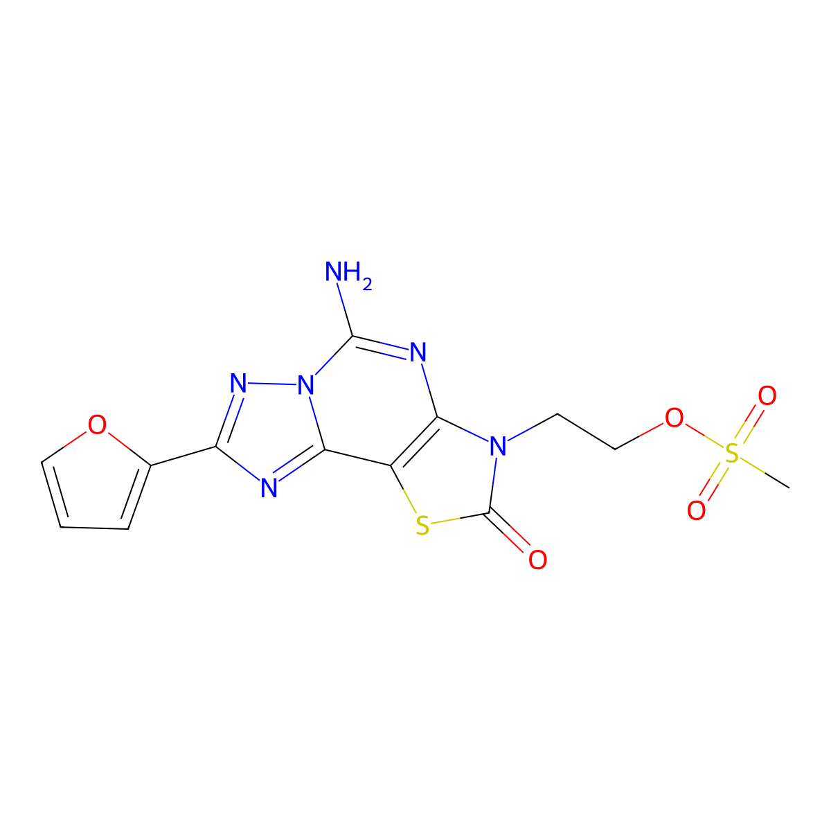 2-(5-Amino-8-(furan-2-yl)-2-oxothiazolo[5,4-e][1,2,4]triazolo[1,5-c]pyrimidin-3(2H)-yl)ethyl methanesulfonate molecular structure, CAS 2246609-36-7