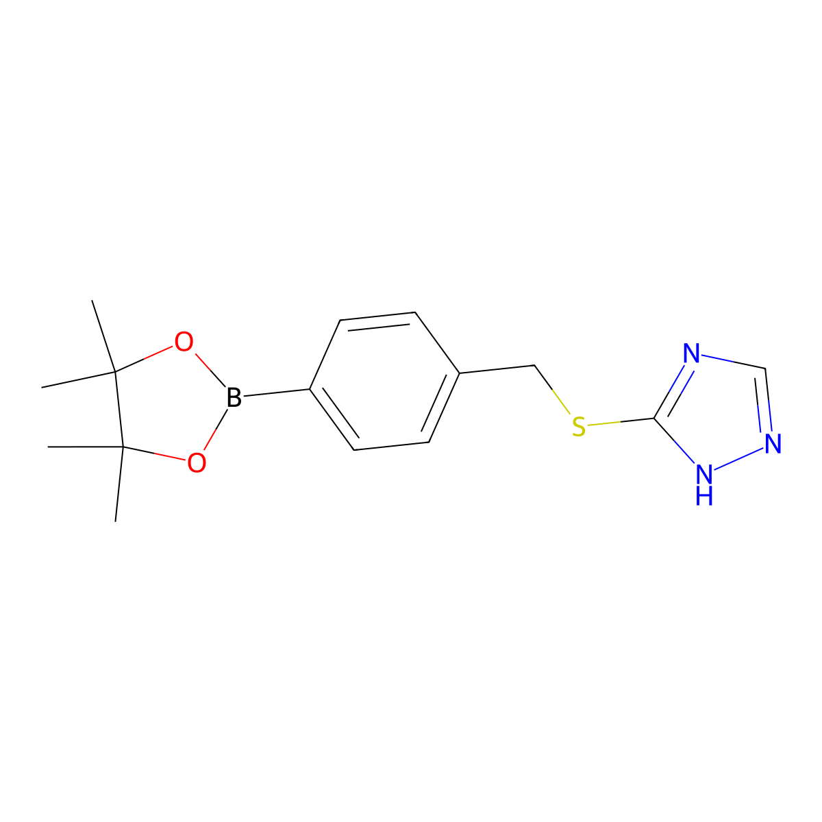 5-({[4-(tetramethyl-1,3,2-dioxaborolan-2-yl)phenyl]methyl}sulfanyl)-1H-1,2,4-triazole molecular structure, CAS 2246610-95-5