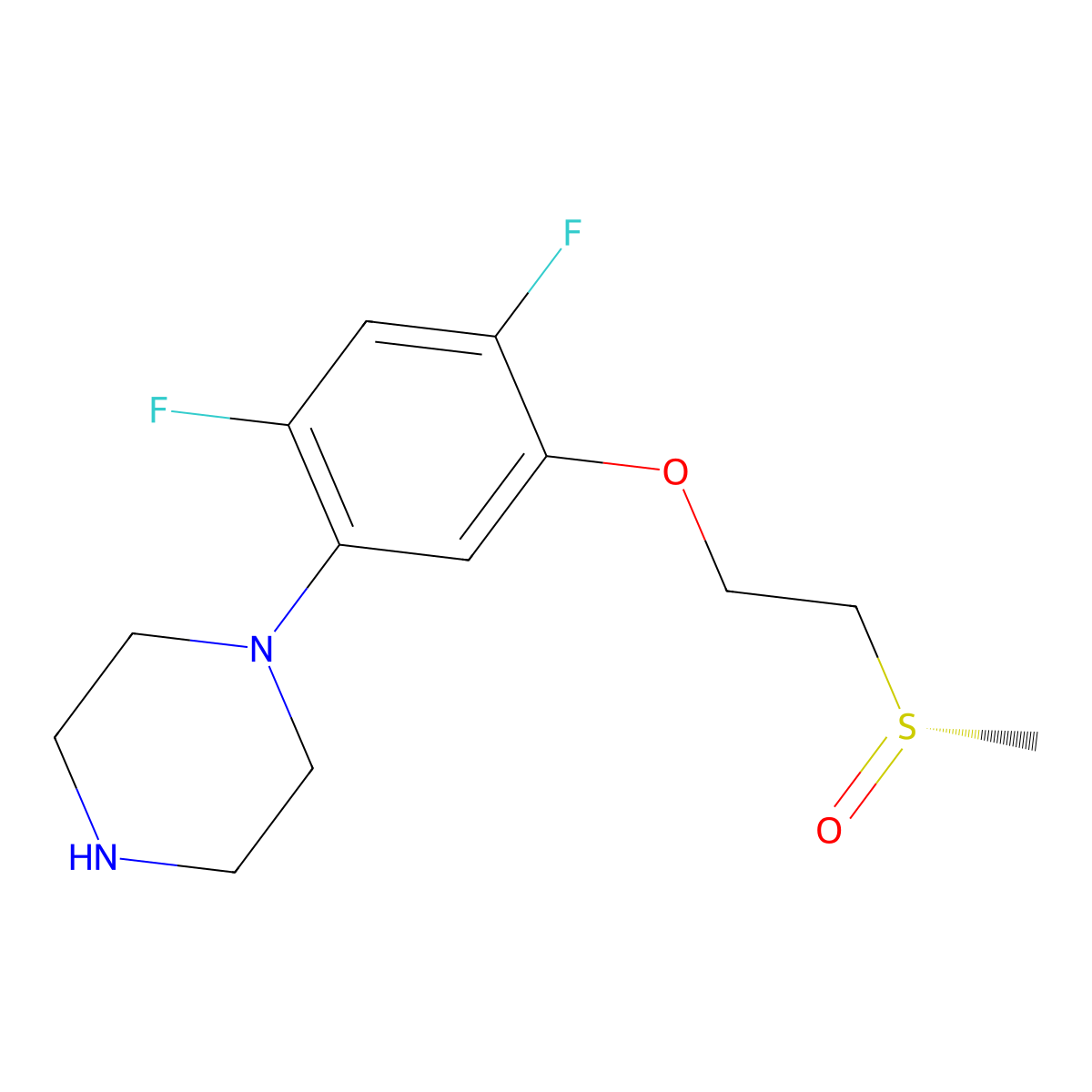 (S)-1-(2,4-Difluoro-5-(2-(methylsulfinyl)ethoxy)phenyl)piperazine molecular structure, CAS 2246619-07-6