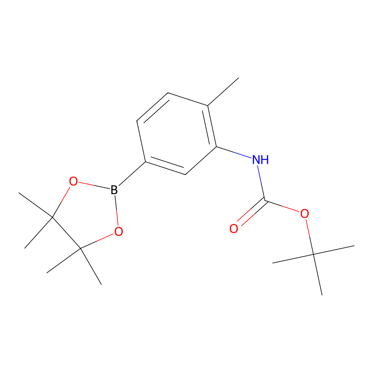 tert-Butyl (2-methyl-5-(4,4,5,5-tetramethyl-1,3,2-dioxaborolan-2-yl)phenyl)carbamate molecular structure, CAS 2246630-64-6