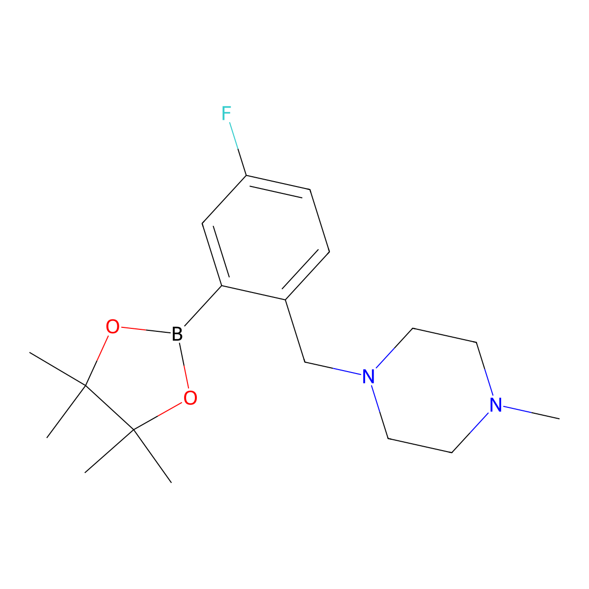 1-{[4-Fluoro-2-(tetramethyl-1,3,2-dioxaborolan-2-yl)phenyl]methyl}-4-methylpiperazine molecular structure, CAS 2246633-06-5