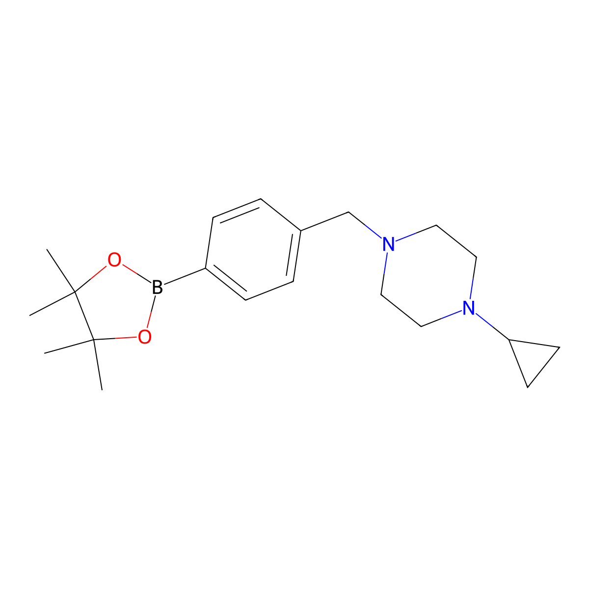 1-Cyclopropyl-4-{[4-(tetramethyl-1,3,2-dioxaborolan-2-yl)phenyl]methyl}piperazine molecular structure, CAS 2246633-32-7