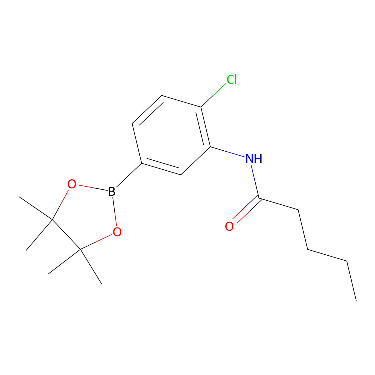 N-(2-chloro-5-(4,4,5,5-tetramethyl-1,3,2-dioxaborolan-2-yl)phenyl)pentanamide molecular structure, CAS 2246633-90-7