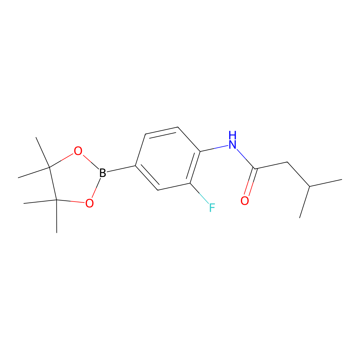 N-[2-fluoro-4-(tetramethyl-1,3,2-dioxaborolan-2-yl)phenyl]-3-methylbutanamide molecular structure, CAS 2246643-10-5