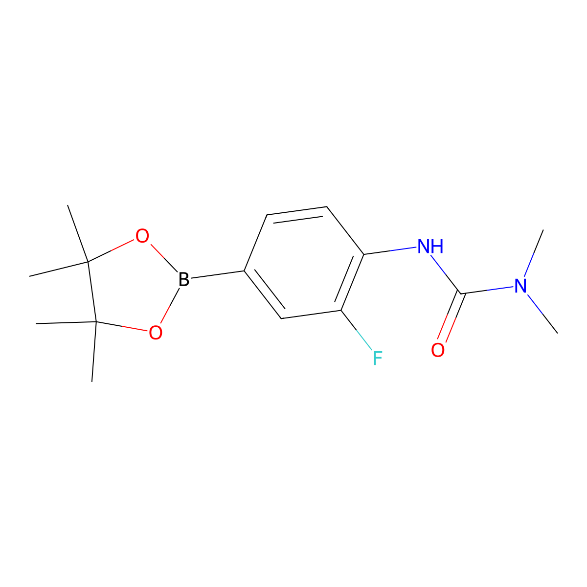 3-(2-Fluoro-4-(4,4,5,5-tetramethyl-1,3,2-dioxaborolan-2-yl)phenyl)-1,1-dimethylurea molecular structure, CAS 2246650-82-6