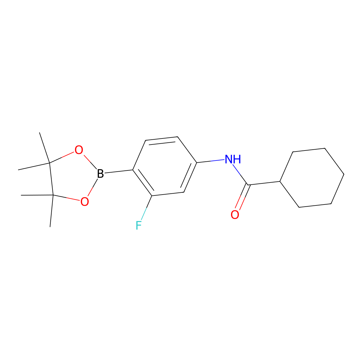 N-(3-Fluoro-4-(4,4,5,5-tetramethyl-1,3,2-dioxaborolan-2-yl)phenyl)cyclohexanecarboxamide molecular structure, CAS 2246657-45-2