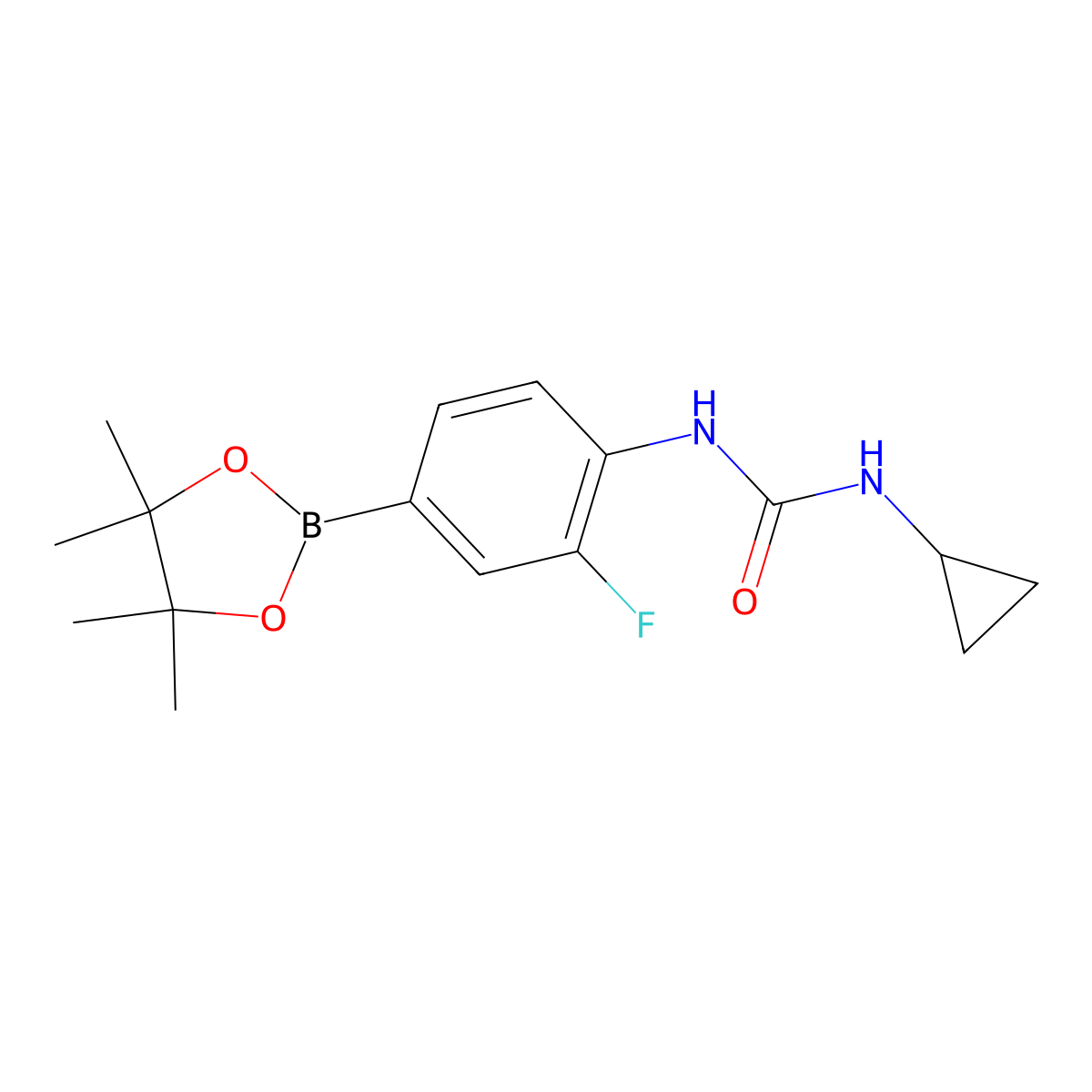 1-Cyclopropyl-3-(2-fluoro-4-(4,4,5,5-tetramethyl-1,3,2-dioxaborolan-2-yl)phenyl)urea molecular structure, CAS 2246666-70-4
