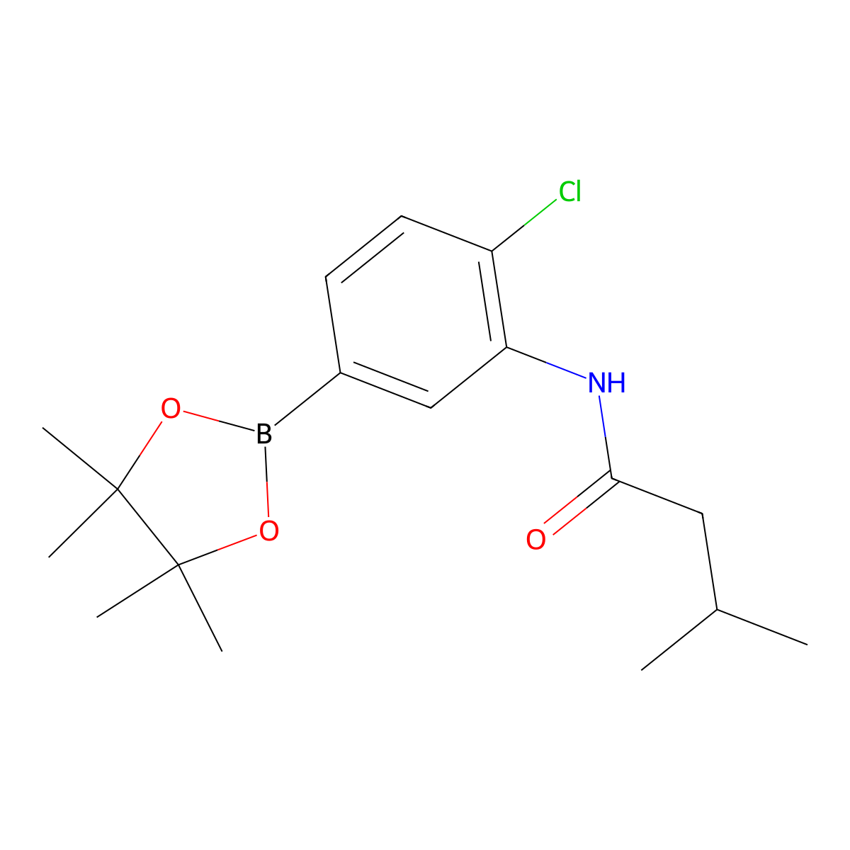 N-[2-chloro-5-(tetramethyl-1,3,2-dioxaborolan-2-yl)phenyl]-3-methylbutanamide molecular structure, CAS 2246671-04-3
