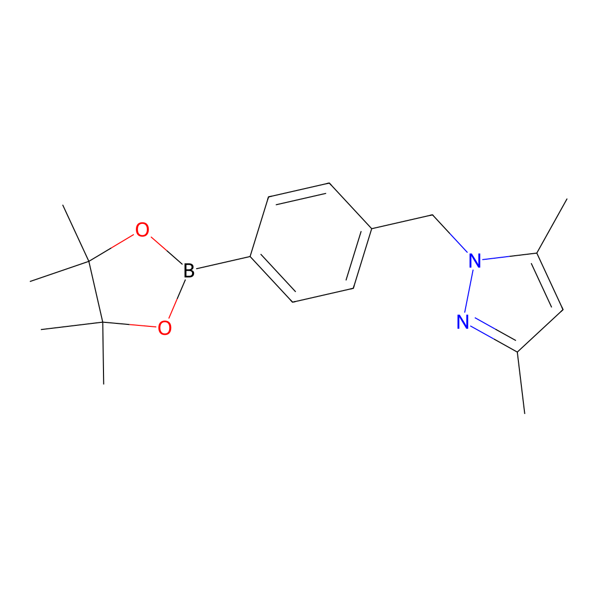 3,5-dimethyl-1-{[4-(tetramethyl-1,3,2-dioxaborolan-2-yl)phenyl]methyl}-1H-pyrazole molecular structure, CAS 2246678-76-0