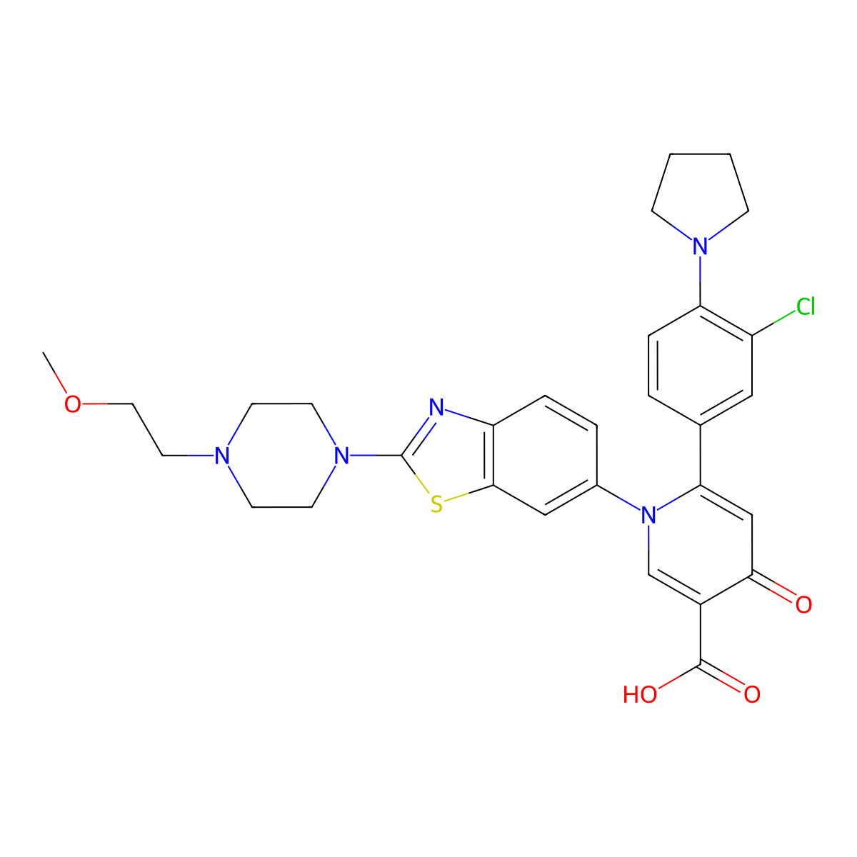 6-(3-Chloro-4-pyrrolidin-1-ylphenyl)-1-[2-[4-(2-methoxyethyl)piperazin-1-yl]-1,3-benzothiazol-6-yl]-4-oxopyridine-3-carboxylic acid molecular structure, CAS 2246696-89-7