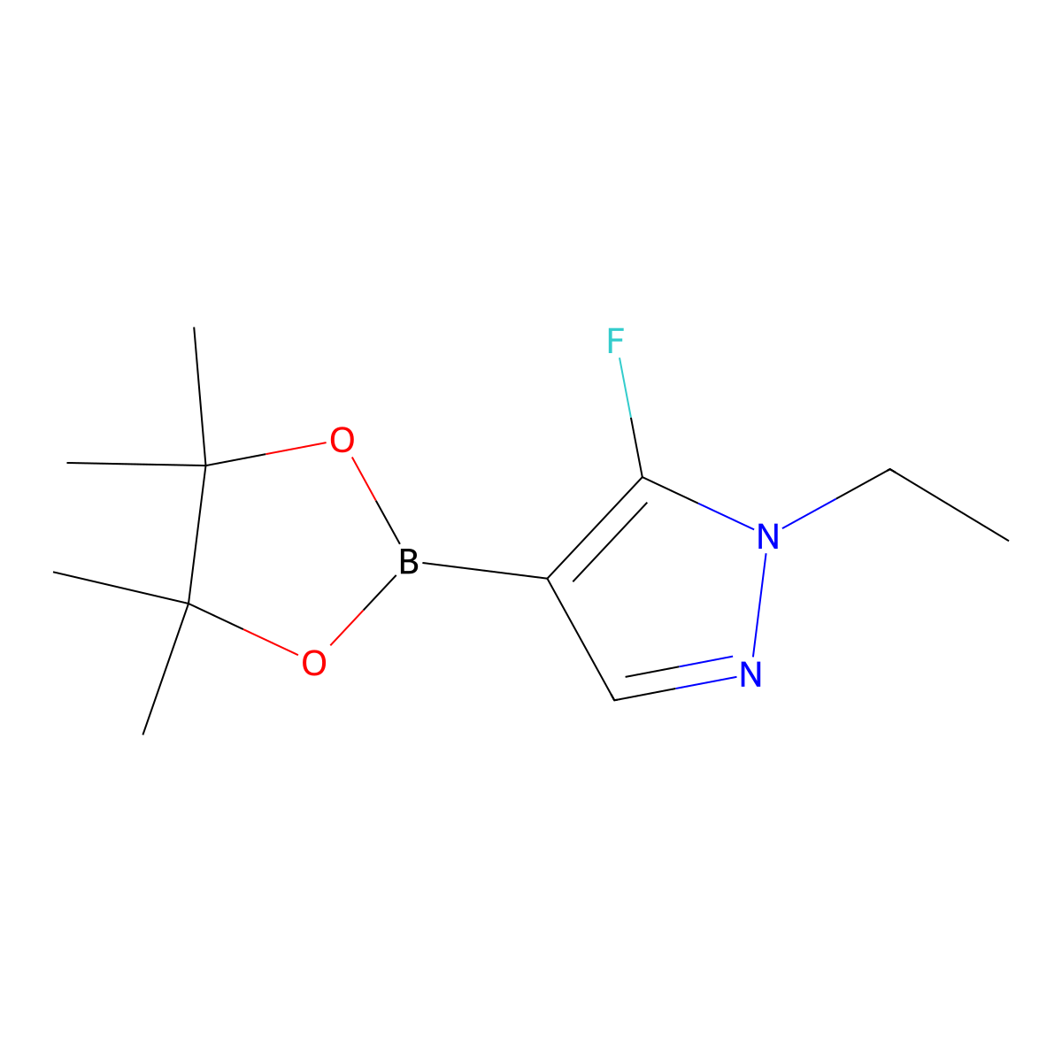 1-ethyl-5-fluoro-4-(tetramethyl-1,3,2-dioxaborolan-2-yl)-1H-pyrazole molecular structure, CAS 2246701-92-6