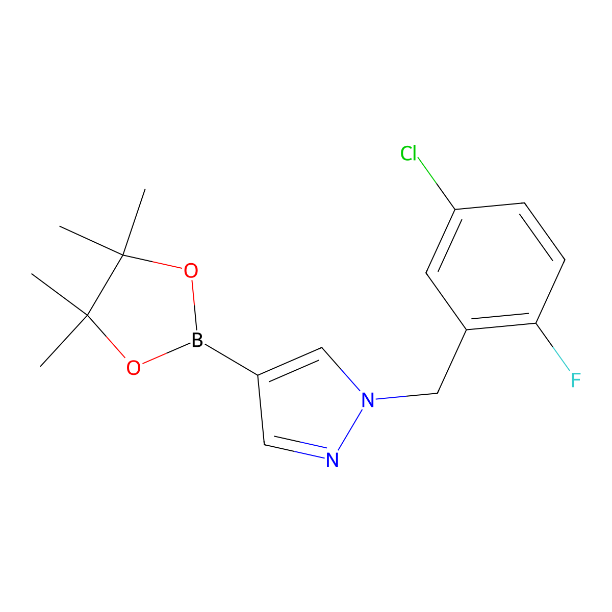1-(5-Chloro-2-fluoro-benzyl)-4-(4,4,5,5-tetramethyl-[1,3,2]dioxaborolan-2-yl)-1H-pyrazole molecular structure, CAS 2246709-61-3