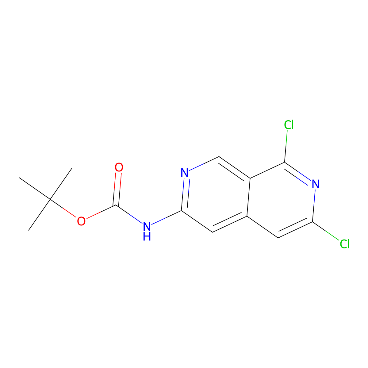 Tert-butyl (6,8-dichloro-2,7-naphthyridin-3-yl)carbamate molecular structure, CAS 2246719-59-3