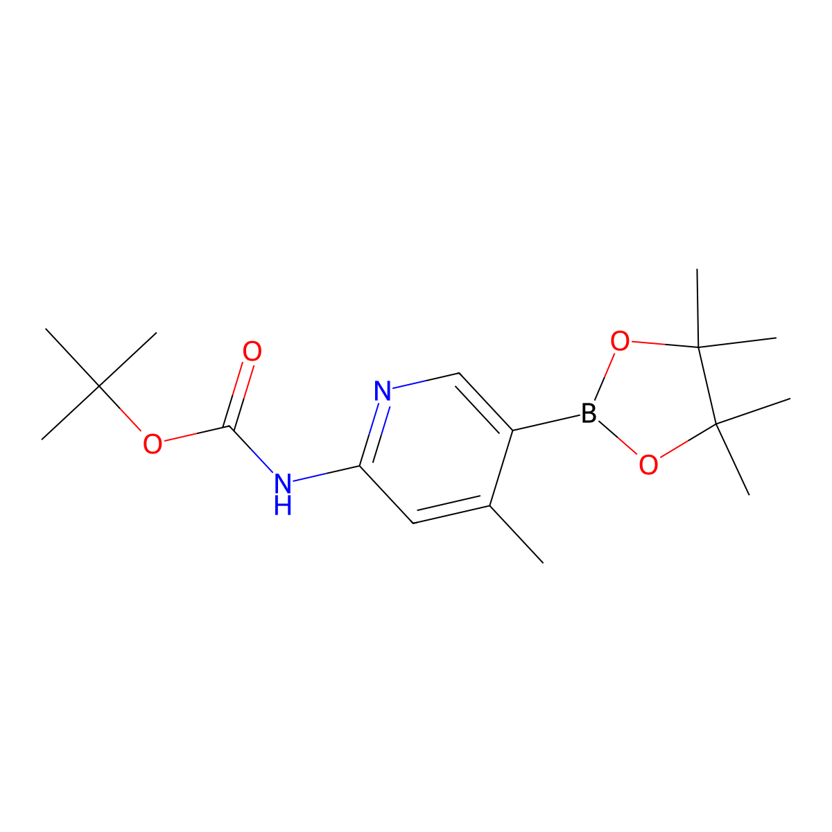tert-Butyl (4-methyl-5-(4,4,5,5-tetramethyl-1,3,2-dioxaborolan-2-yl)pyridin-2-yl)carbamate molecular structure, CAS 2246719-95-7