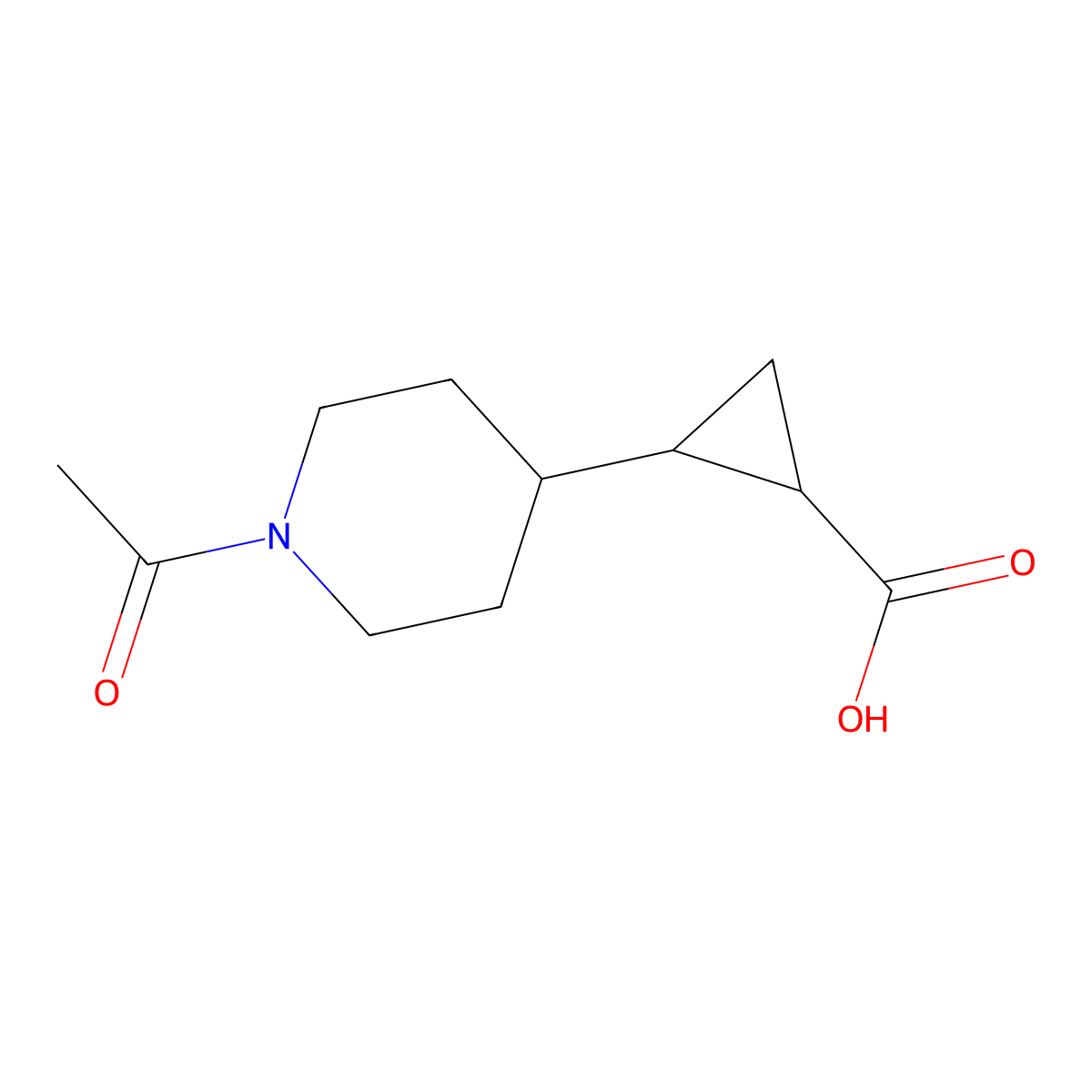 rac-(1R,2S)-2-(1-acetylpiperidin-4-yl)cyclopropane-1-carboxylic acid molecular structure, CAS 2246721-42-4