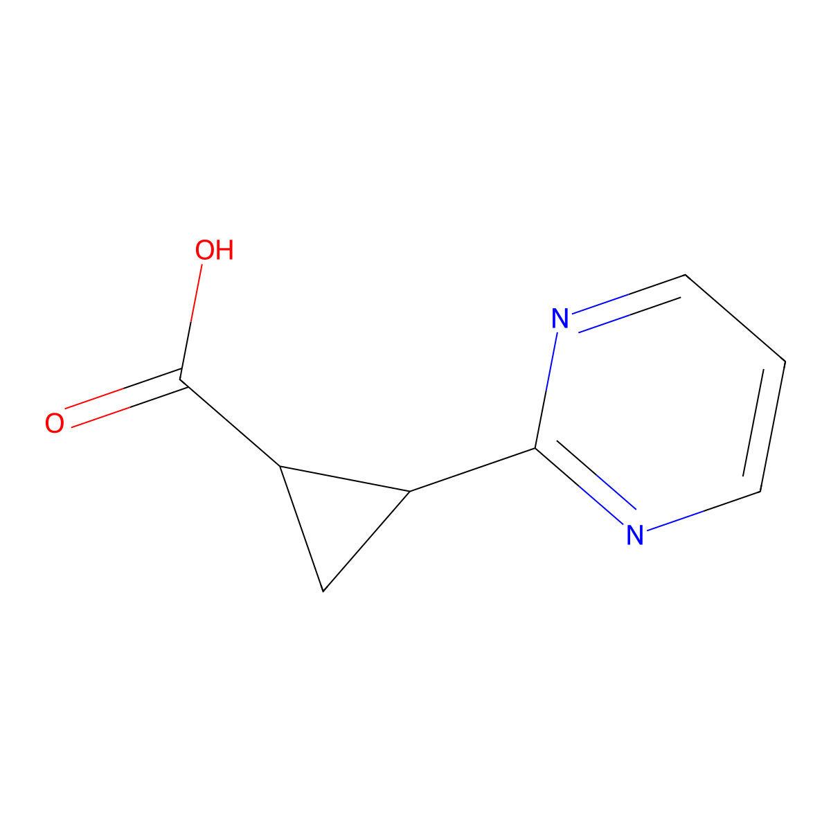rac-(1R,2R)-2-(pyrimidin-2-yl)cyclopropane-1-carboxylic acid molecular structure, CAS 2246721-78-6