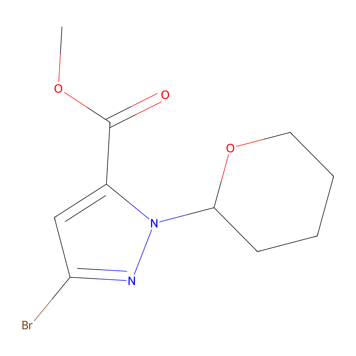 Methyl 3-bromo-1-(tetrahydro-2H-pyran-2-YL)-1H-pyrazole-5-carboxylate, mixtire OF isomer molecular structure, CAS 2246722-80-3