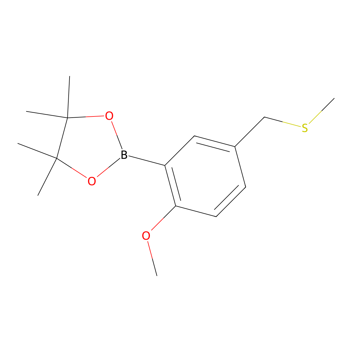 2-{2-Methoxy-5-[(methylsulfanyl)methyl]phenyl}-4,4,5,5-tetramethyl-1,3,2-dioxaborolane molecular structure, CAS 2246733-43-5