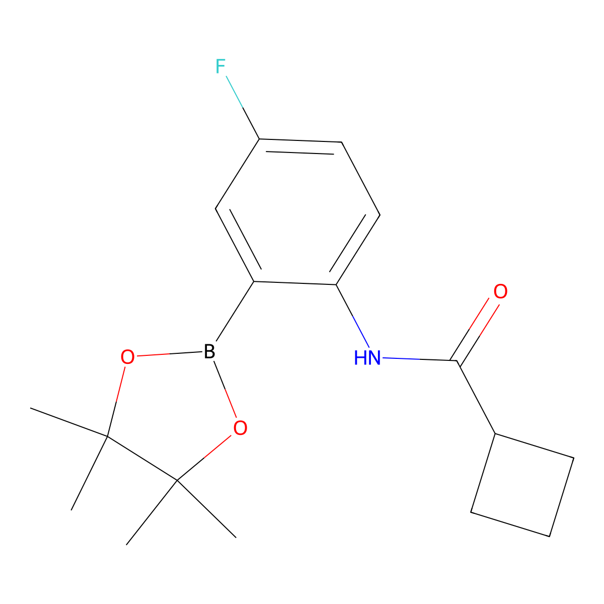 N-[4-fluoro-2-(tetramethyl-1,3,2-dioxaborolan-2-yl)phenyl]cyclobutanecarboxamide molecular structure, CAS 2246746-25-6