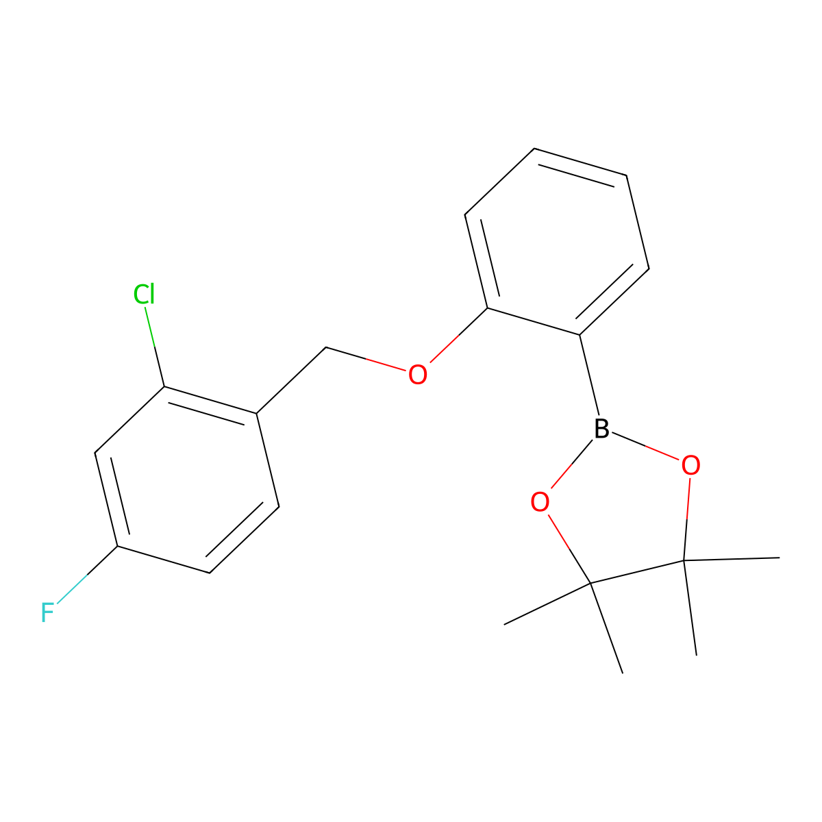 2-{2-[(2-Chloro-4-fluorophenyl)methoxy]phenyl}-4,4,5,5-tetramethyl-1,3,2-dioxaborolane molecular structure, CAS 2246749-91-5