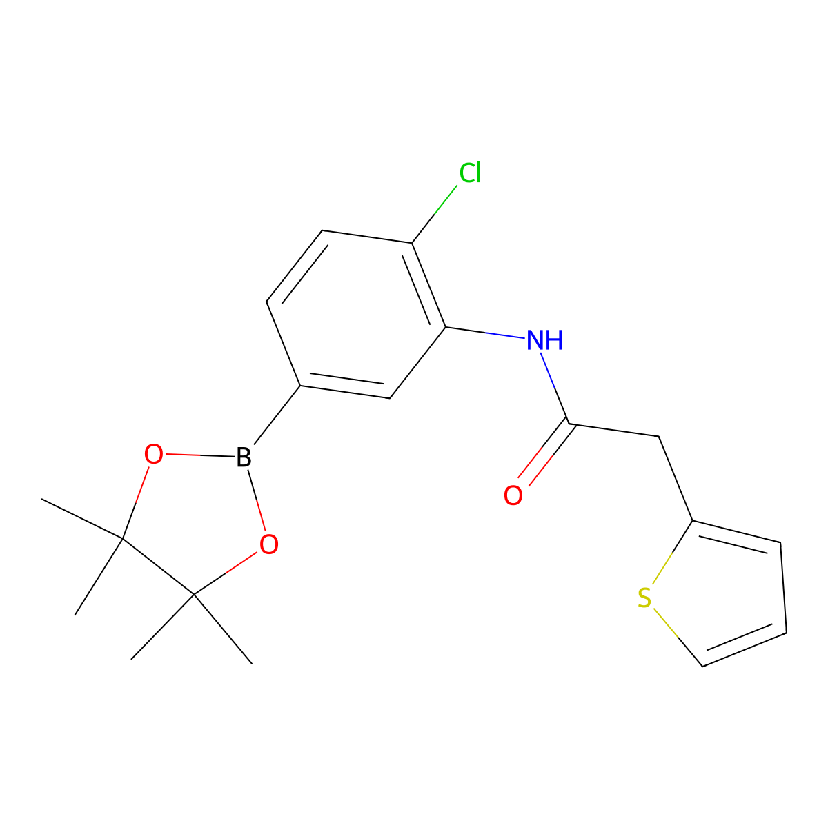N-(2-chloro-5-(4,4,5,5-tetramethyl-1,3,2-dioxaborolan-2-yl)phenyl)-2-(thiophen-2-yl)acetamide molecular structure, CAS 2246755-99-5
