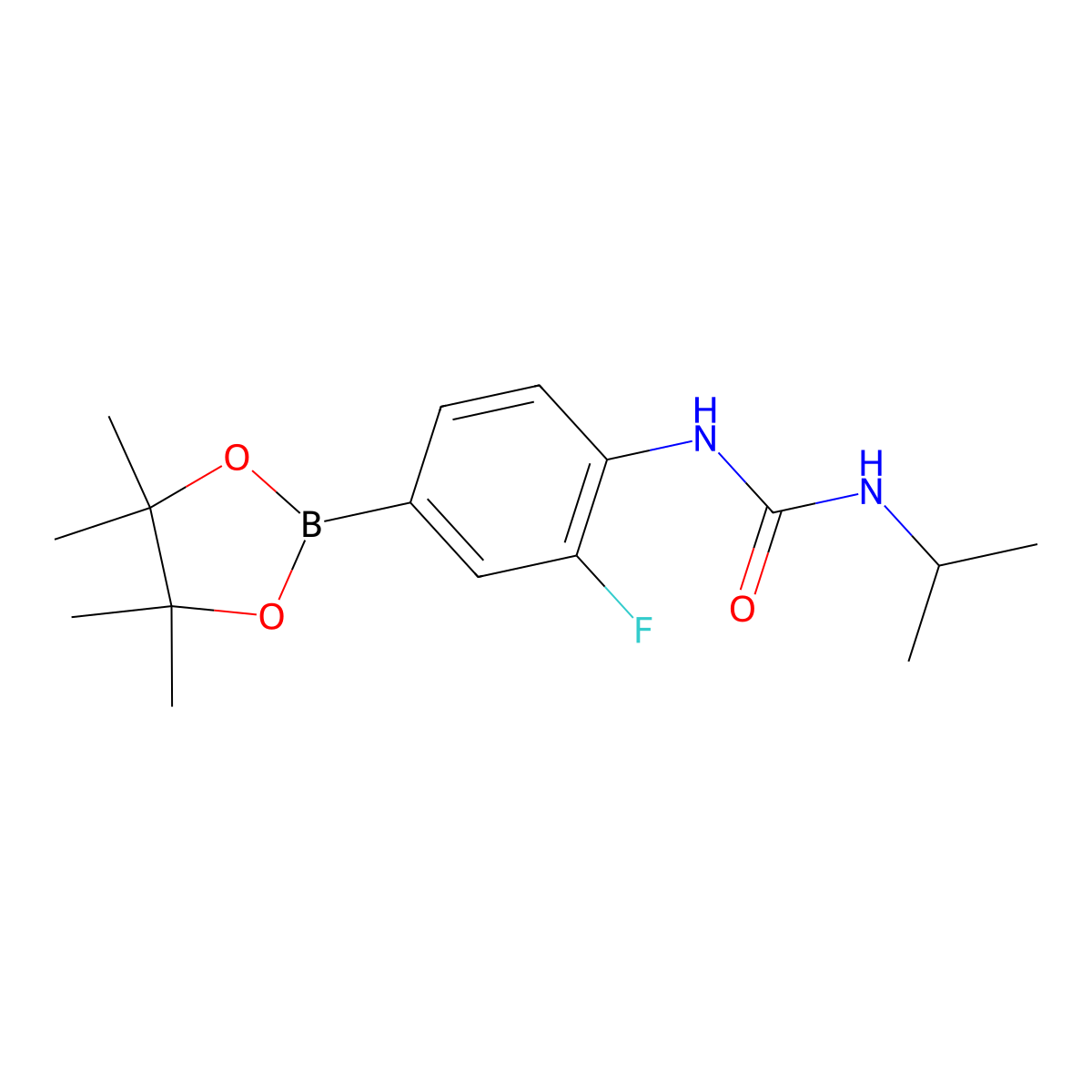 1-(2-Fluoro-4-(4,4,5,5-tetramethyl-1,3,2-dioxaborolan-2-yl)phenyl)-3-isopropylurea molecular structure, CAS 2246769-29-7