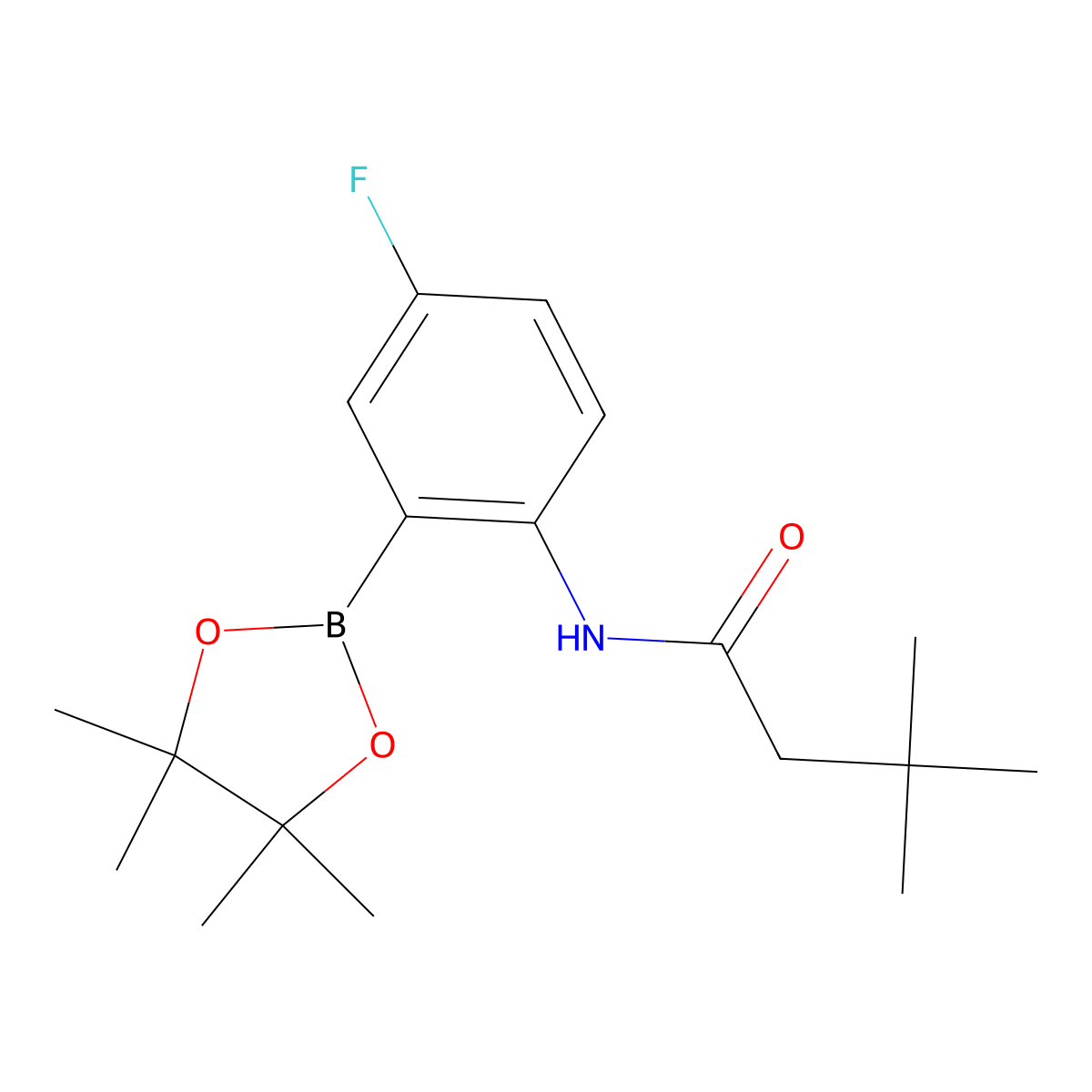 Butanamide, N-[4-fluoro-2-(4,4,5,5-tetramethyl-1,3,2-dioxaborolan-2-yl)phenyl]-3,3-dimethyl- molecular structure, CAS 2246771-83-3