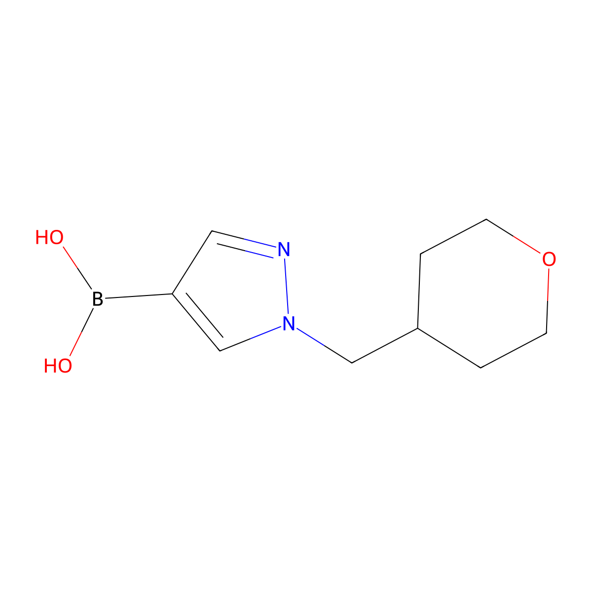 (1-((Tetrahydro-2H-pyran-4-yl)methyl)-1H-pyrazol-4-yl)boronic acid molecular structure, CAS 2246772-81-4