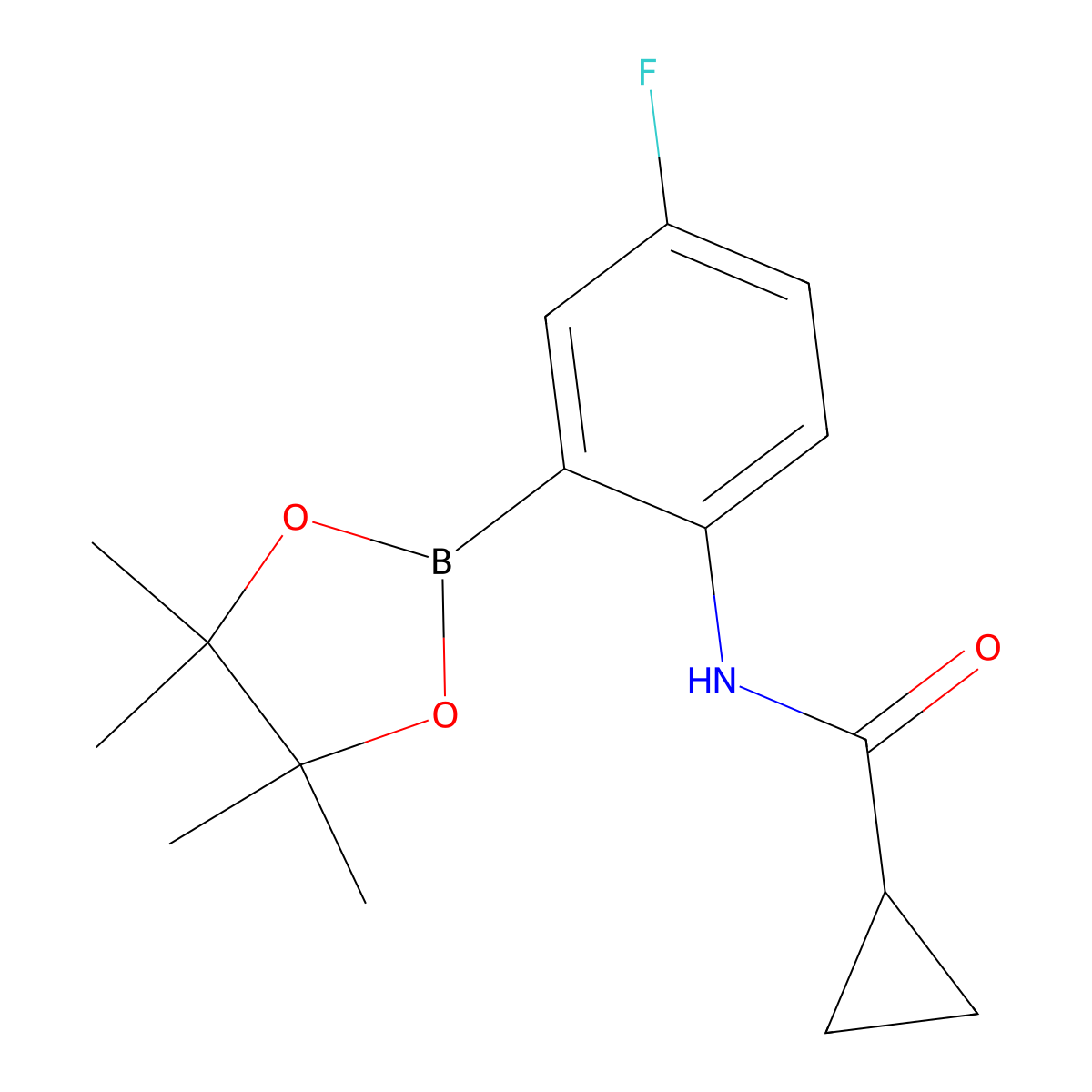 N-[4-fluoro-2-(tetramethyl-1,3,2-dioxaborolan-2-yl)phenyl]cyclopropanecarboxamide molecular structure, CAS 2246782-64-7