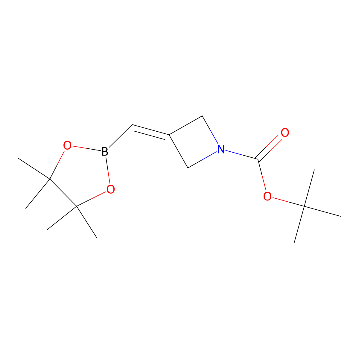 Tert-butyl 3-((tetramethyl-1,3,2-dioxaborolan-2-yl)methylidene)azetidine-1-carboxylate molecular structure, CAS 2246802-17-3