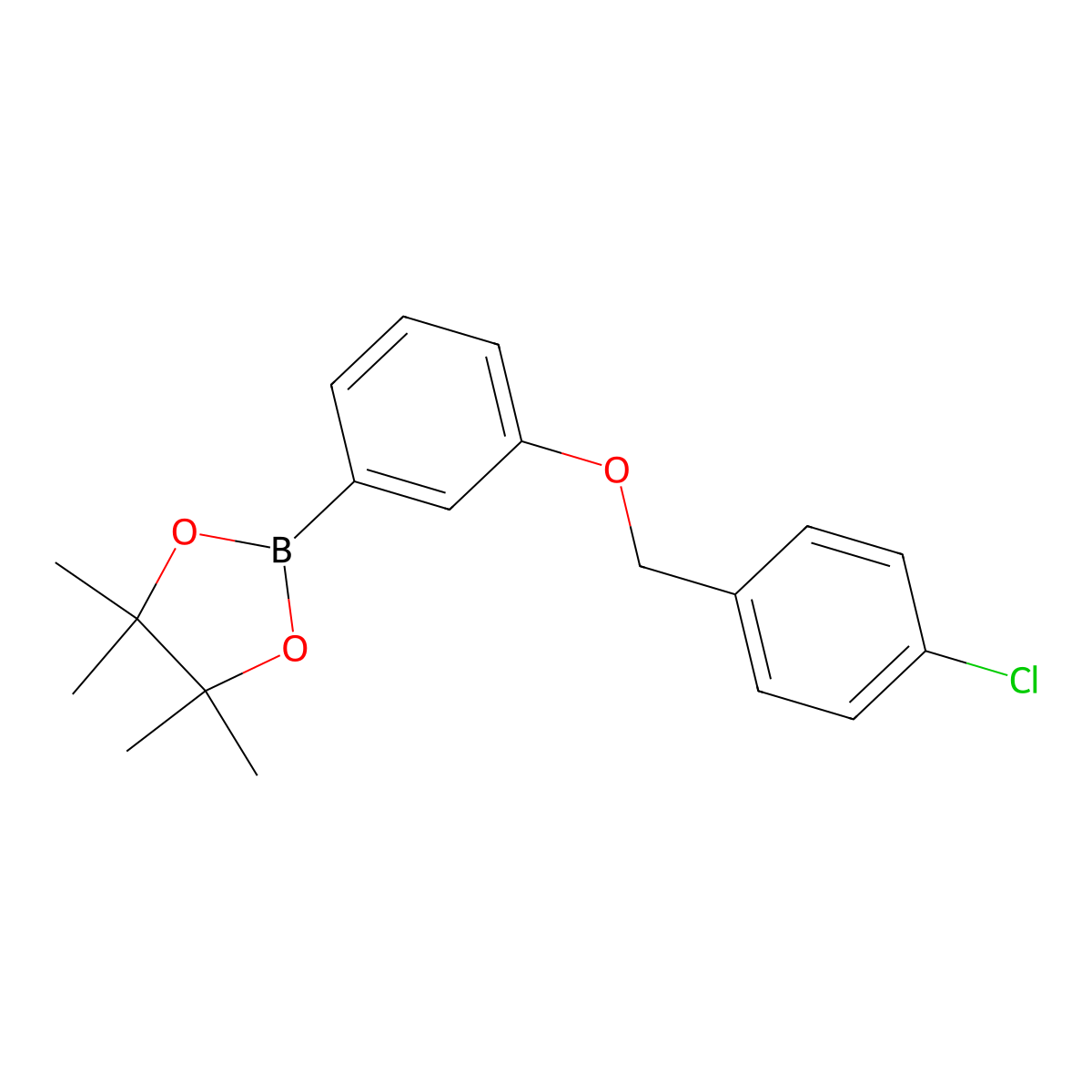 1,3,2-Dioxaborolane, 2-[3-[(4-chlorophenyl)methoxy]phenyl]-4,4,5,5-tetramethyl- molecular structure, CAS 2246811-63-0
