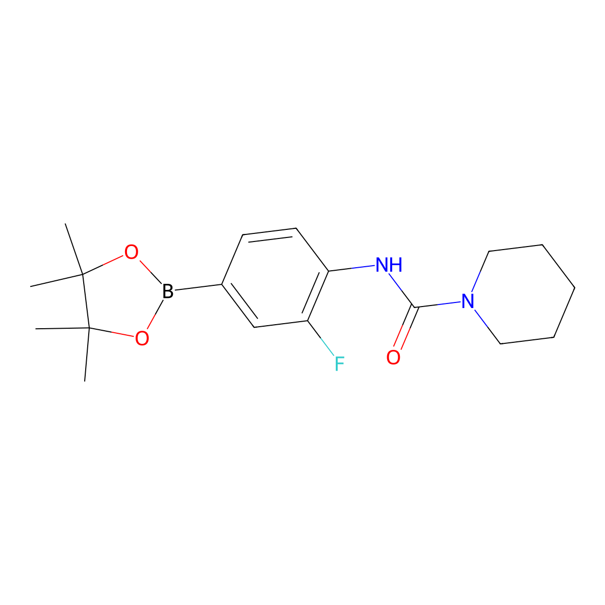 N-(2-Fluoro-4-(4,4,5,5-tetramethyl-1,3,2-dioxaborolan-2-yl)phenyl)piperidine-1-carboxamide molecular structure, CAS 2246811-65-2
